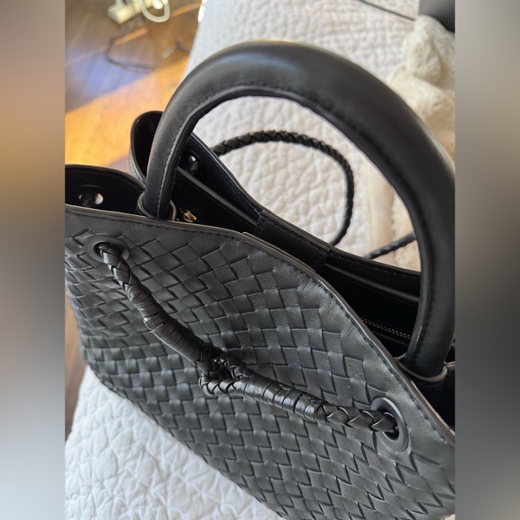 Quince Black Italian Leather Handwoven Mini Satchel Like New - Picture 7 of 7